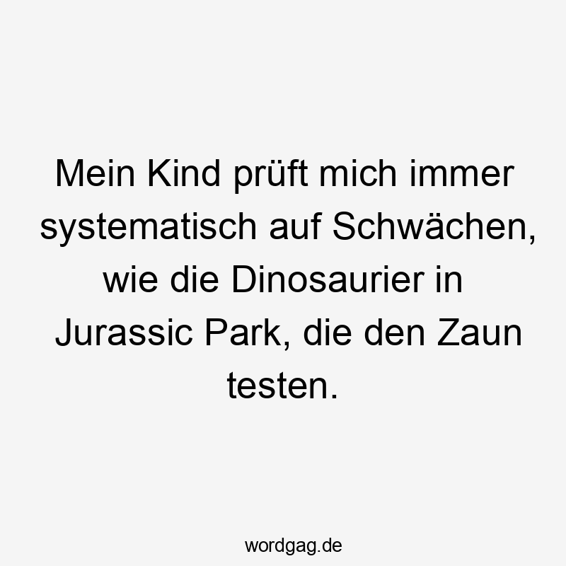 Mein Kind prüft mich immer systematisch auf Schwächen, wie die Dinosaurier in Jurassic Park, die den Zaun testen.