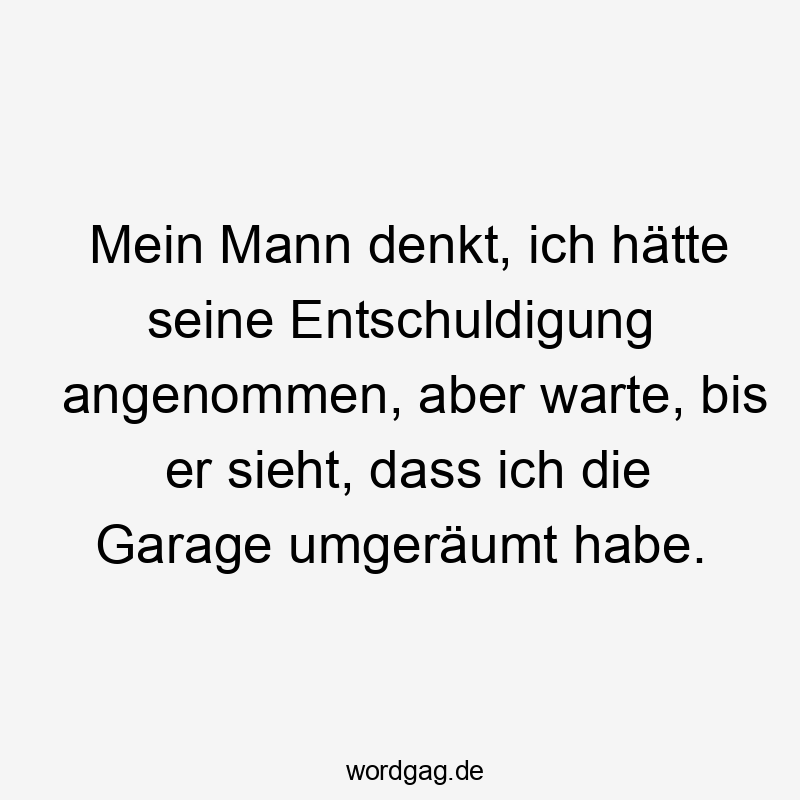 Lustige Garage Sprüche - Mein Mann denkt, ich hätte seine Entschuldigung angenommen, aber warte, bis er sieht, dass ich die Garage umgeräumt habe.