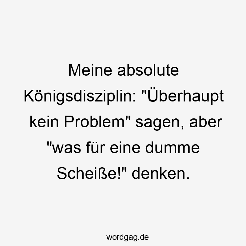 Lustige Sprüche: Doppelmoral - Meine absolute Königsdisziplin: „Überhaupt kein Problem“ sagen, aber „was für eine dumme Scheiße!“ denken.