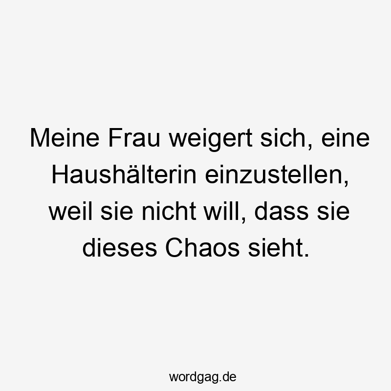 Meine Frau weigert sich, eine Haushälterin einzustellen, weil sie nicht will, dass sie dieses Chaos sieht.