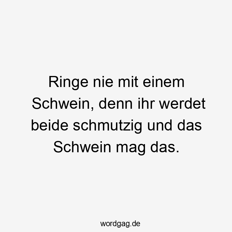 Ringe nie mit einem Schwein, denn ihr werdet beide schmutzig und das Schwein mag das.