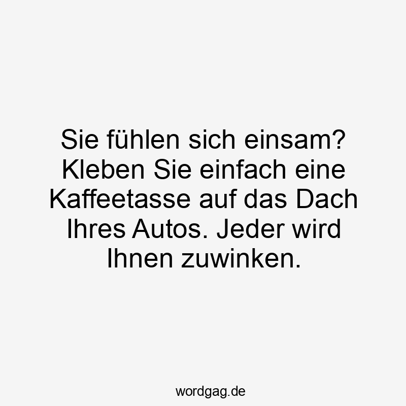 Lustige Sprüche: Freundschaft - Sie fühlen sich einsam? Kleben Sie einfach eine Kaffeetasse auf das Dach Ihres Autos. Jeder wird Ihnen zuwinken.