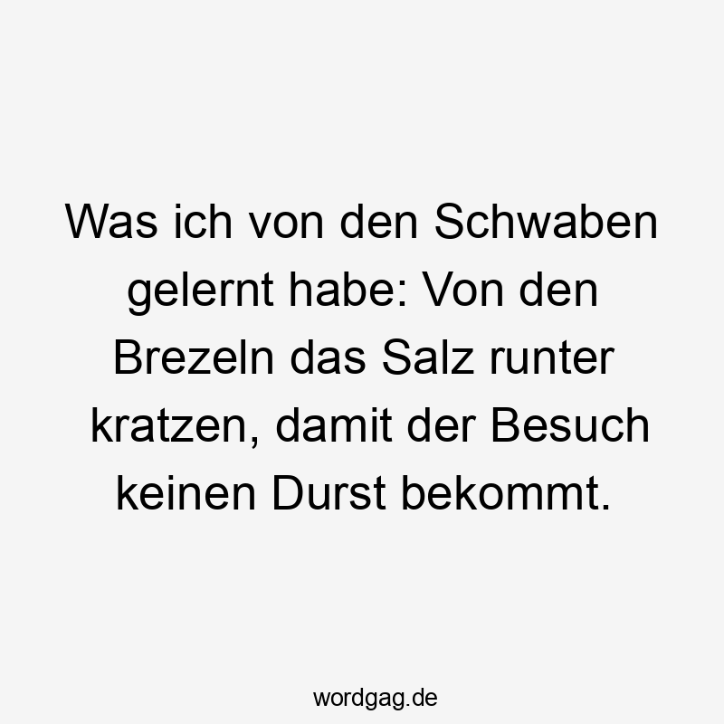41 Lustige Besuch Sprüche - Was ich von den Schwaben gelernt habe: Von den Brezeln das Salz runter kratzen, damit der Besuch keinen Durst bekommt.
