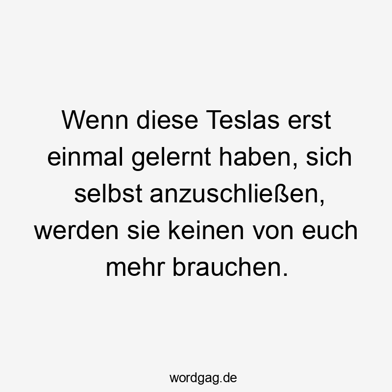 Wenn diese Teslas erst einmal gelernt haben, sich selbst anzuschließen, werden sie keinen von euch mehr brauchen.