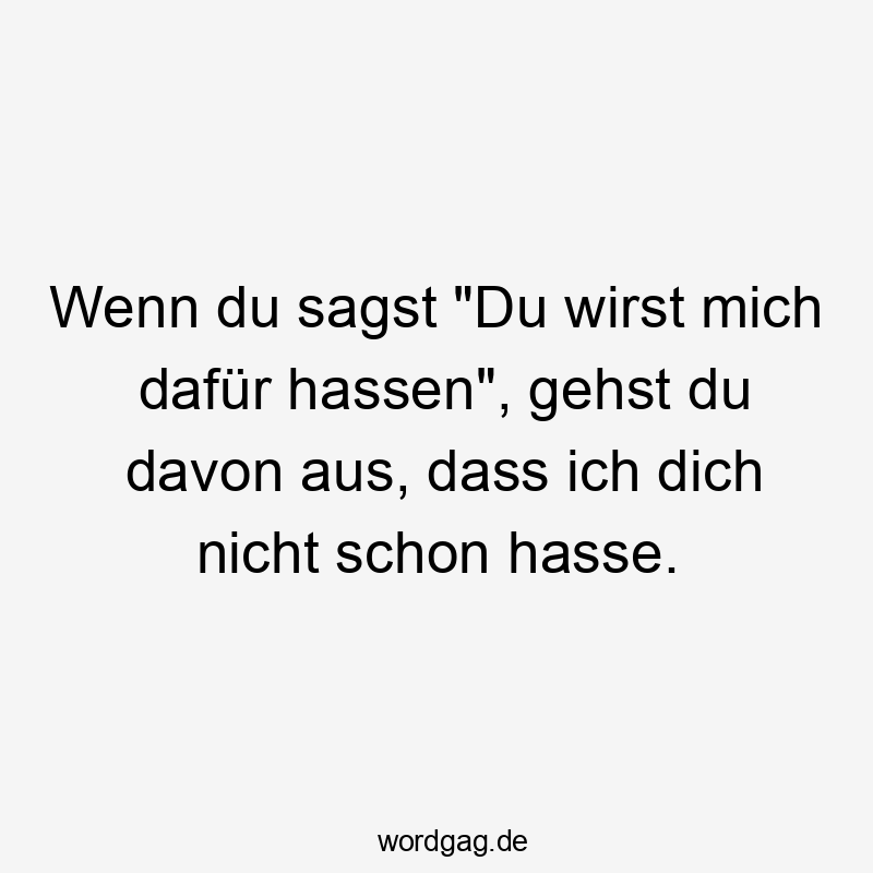 Wenn du sagst „Du wirst mich dafür hassen“, gehst du davon aus, dass ich dich nicht schon hasse.