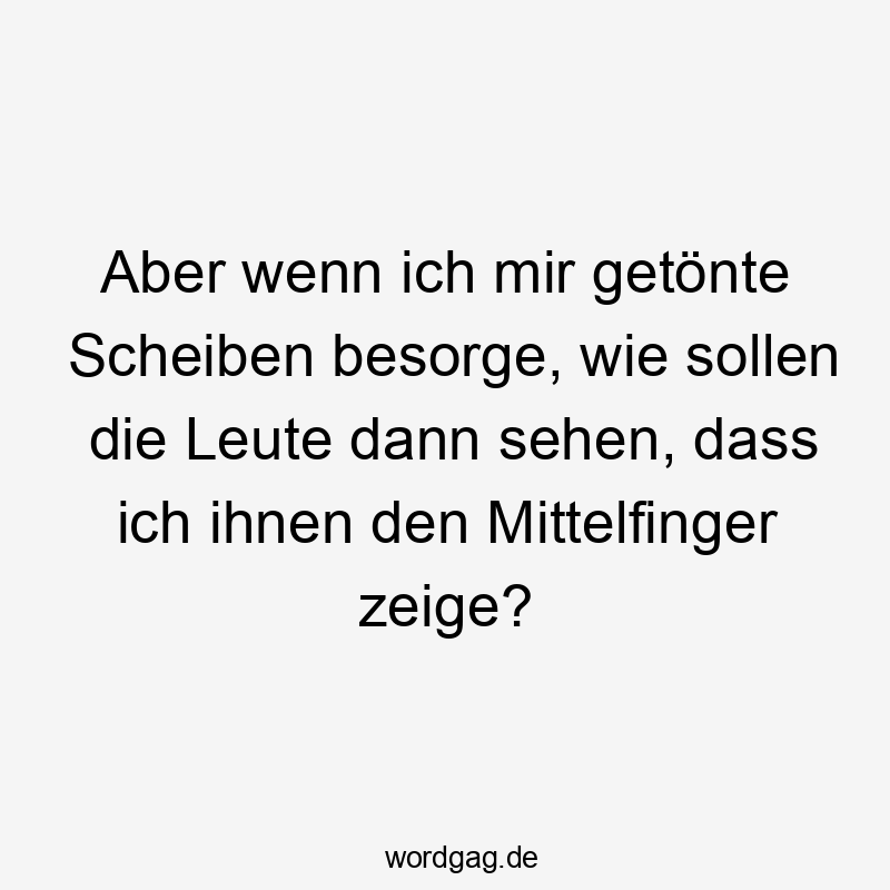 Aber wenn ich mir getönte Scheiben besorge, wie sollen die Leute dann sehen, dass ich ihnen den Mittelfinger zeige?