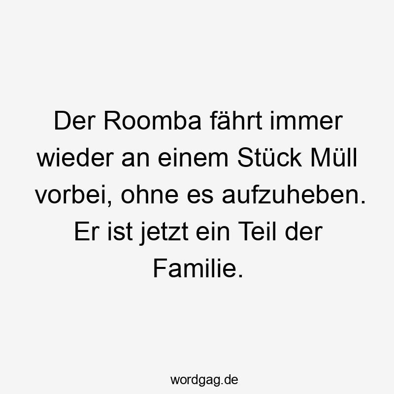 Lustige Sprüche: Stück - Der Roomba fährt immer wieder an einem Stück Müll vorbei, ohne es aufzuheben. Er ist jetzt ein Teil der Familie.