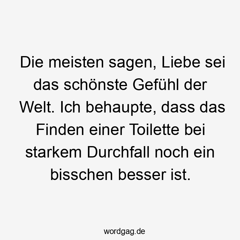 Lustige Sprüche: Durchfall - Die meisten sagen, Liebe sei das schönste Gefühl der Welt. Ich behaupte, dass das Finden einer Toilette bei starkem Durchfall noch ein bisschen besser ist.