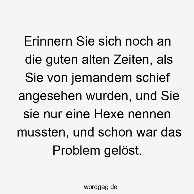 Lustige Sprüche: HEXE - Erinnern Sie sich noch an die guten alten Zeiten, als Sie von jemandem schief angesehen wurden, und Sie sie nur eine Hexe nennen mussten, und schon war das Problem gelöst.