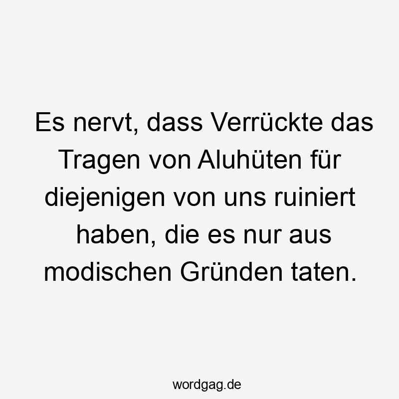 Es nervt, dass Verrückte das Tragen von Aluhüten für diejenigen von uns ruiniert haben, die es nur aus modischen Gründen taten.