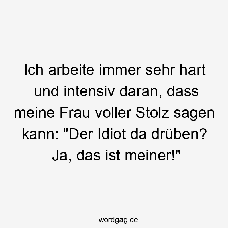 Ich arbeite immer sehr hart und intensiv daran, dass meine Frau voller Stolz sagen kann: „Der Idiot da drüben? Ja, das ist meiner!“