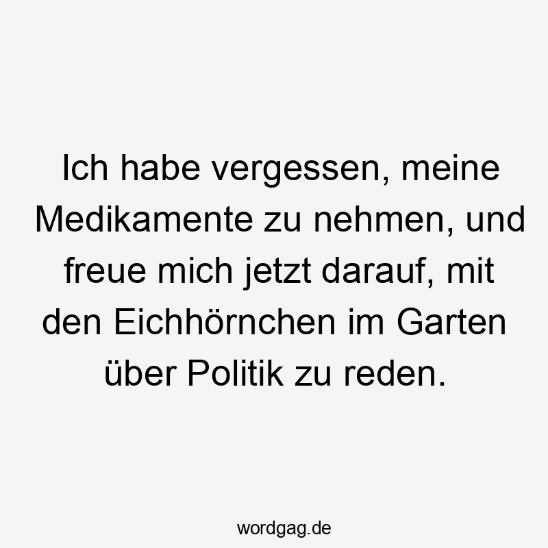 Ich habe vergessen, meine Medikamente zu nehmen, und freue mich jetzt darauf, mit den Eichhörnchen im Garten über Politik zu reden.