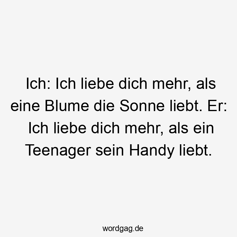 Ich: Ich liebe dich mehr, als eine Blume die Sonne liebt. Er: Ich liebe dich mehr, als ein Teenager sein Handy liebt.