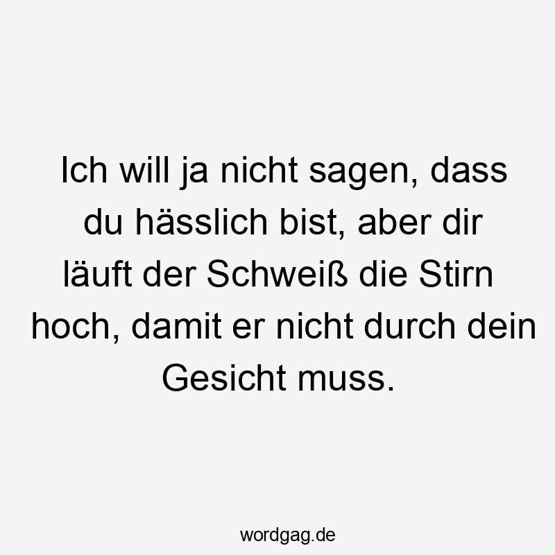 Ich will ja nicht sagen, dass du hässlich bist, aber dir läuft der Schweiß die Stirn hoch, damit er nicht durch dein Gesicht muss.