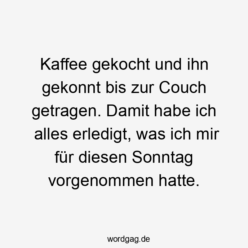 Lustige vorgenommen Sprüche - Kaffee gekocht und ihn gekonnt bis zur Couch getragen. Damit habe ich alles erledigt, was ich mir für diesen Sonntag vorgenommen hatte.