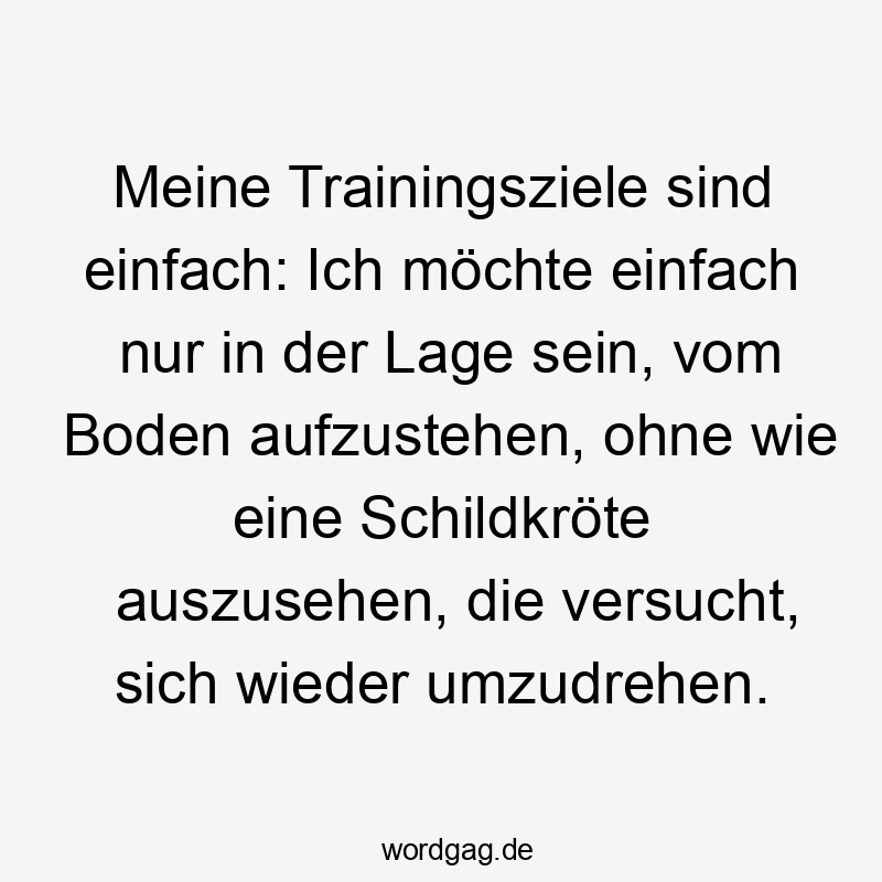 Meine Trainingsziele sind einfach: Ich möchte einfach nur in der Lage sein, vom Boden aufzustehen, ohne wie eine Schildkröte auszusehen, die versucht, sich wieder umzudrehen.