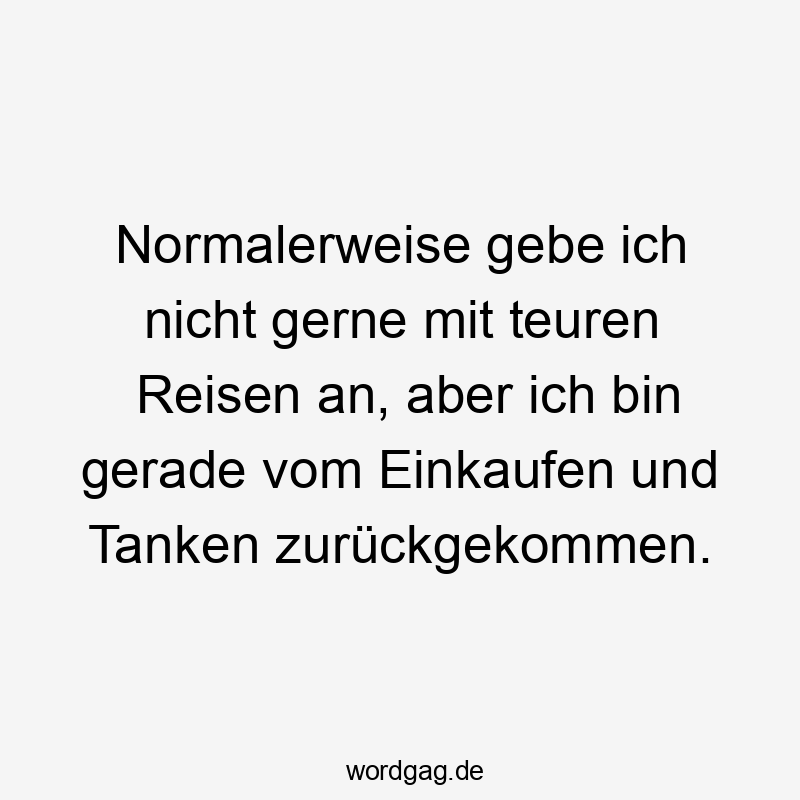 Normalerweise gebe ich nicht gerne mit teuren Reisen an, aber ich bin gerade vom Einkaufen und Tanken zurückgekommen.