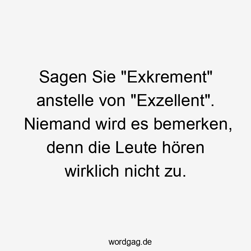 Lustige Sprüche: bemerken - Sagen Sie „Exkrement“ anstelle von „Exzellent“. Niemand wird es bemerken, denn die Leute hören wirklich nicht zu.