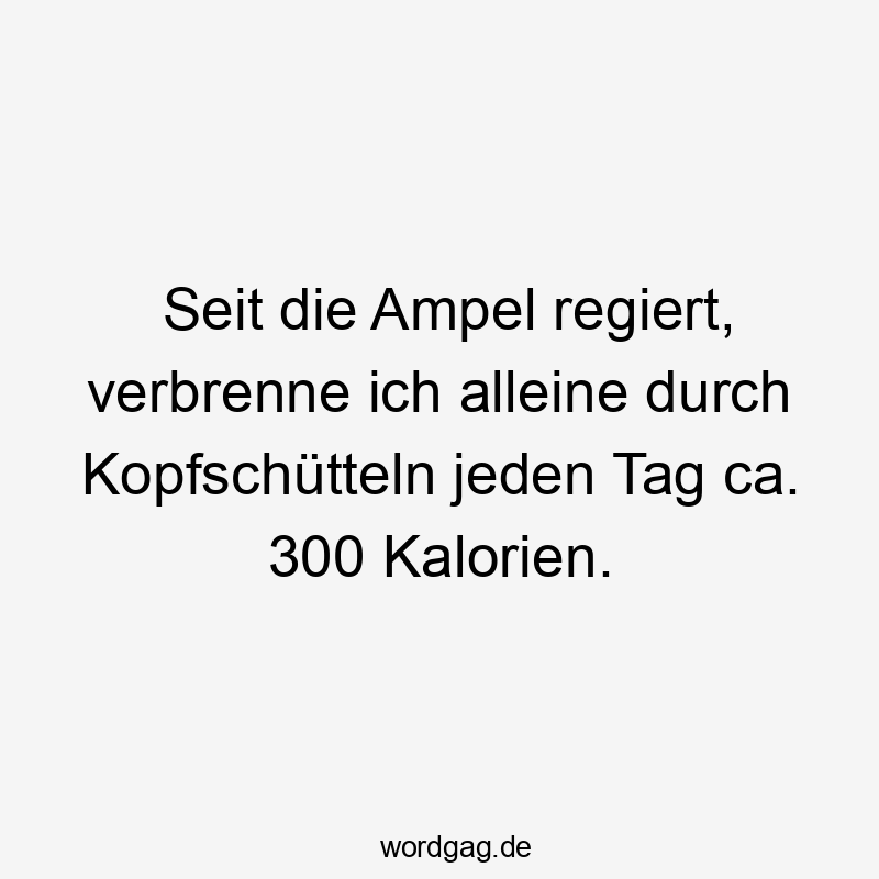 Lustige Kopfschütteln Sprüche - Seit die Ampel regiert, verbrenne ich alleine durch Kopfschütteln jeden Tag ca. 300 Kalorien.