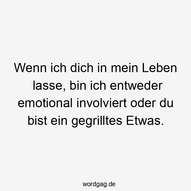 Wenn ich dich in mein Leben lasse, bin ich entweder emotional involviert oder du bist ein gegrilltes Etwas.