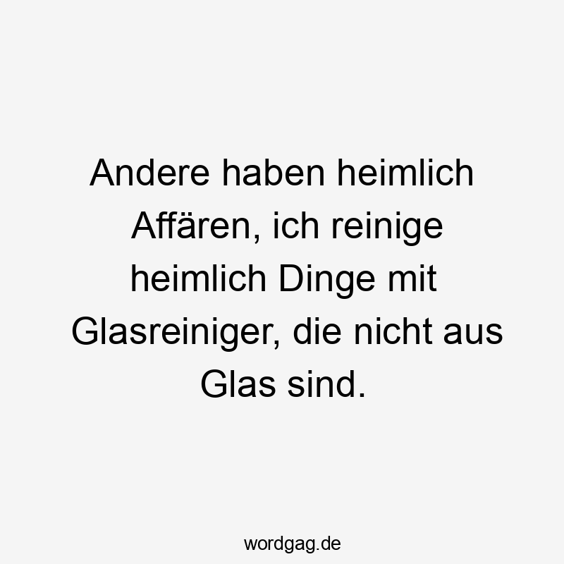 Andere haben heimlich Affären, ich reinige heimlich Dinge mit Glasreiniger, die nicht aus Glas sind.