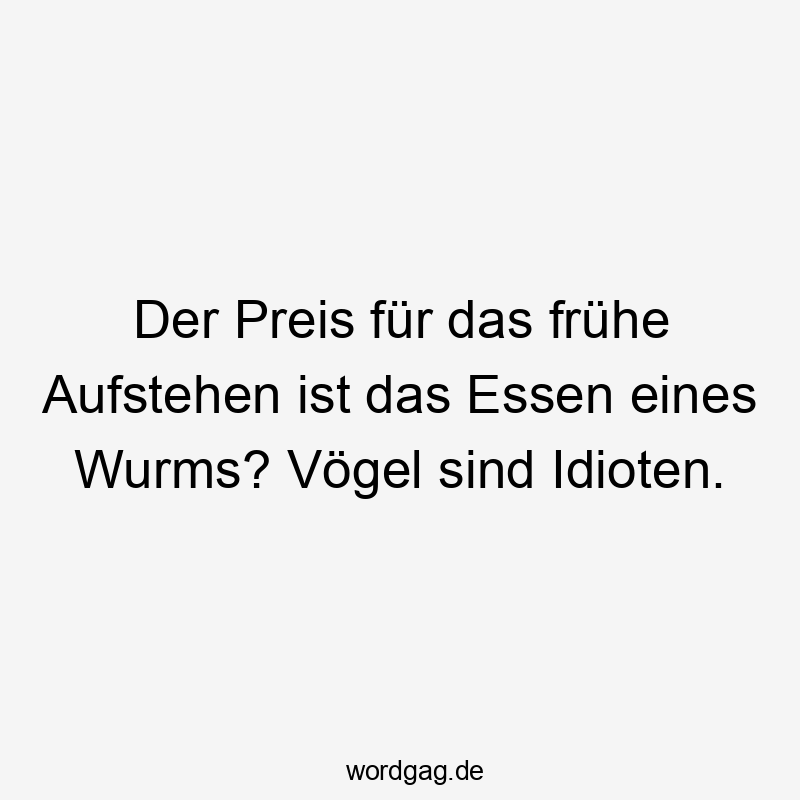 Lustige Sprüche: Frühstück - Der Preis für das frühe Aufstehen ist das Essen eines Wurms? Vögel sind Idioten.