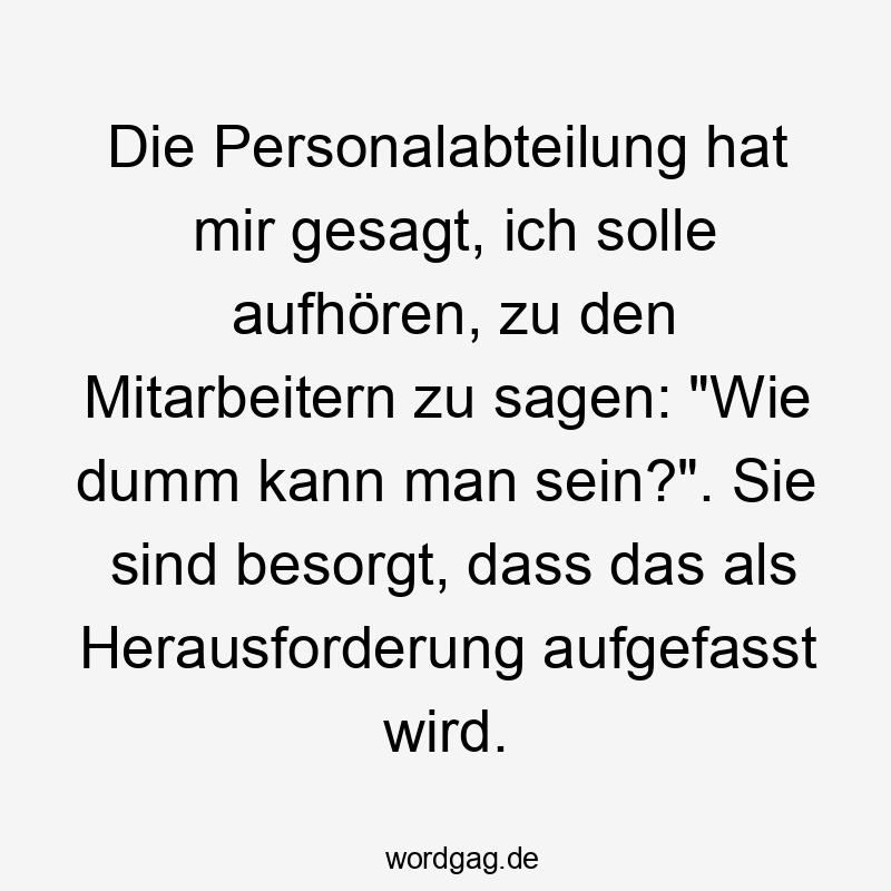 Die Personalabteilung hat mir gesagt, ich solle aufhören, zu den Mitarbeitern zu sagen: „Wie dumm kann man sein?“. Sie sind besorgt, dass das als Herausforderung aufgefasst wird.