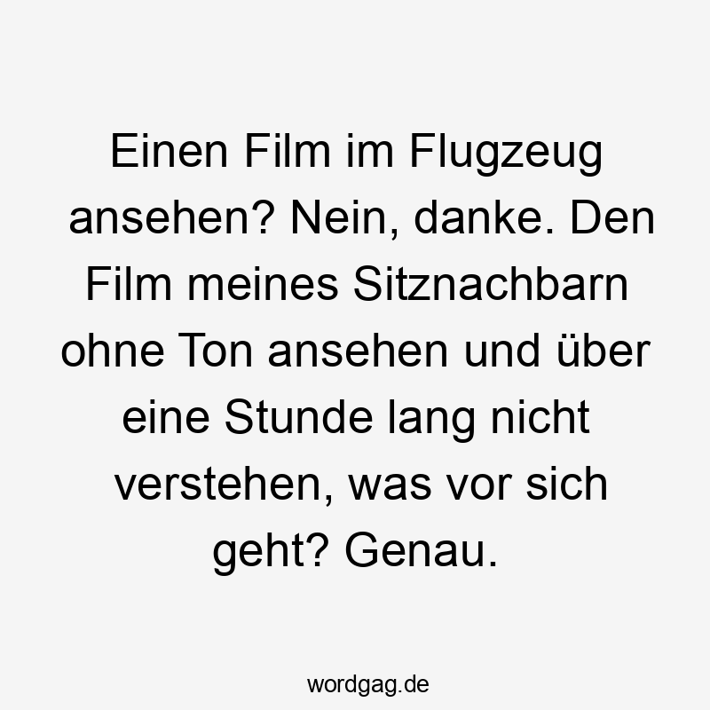 Einen Film im Flugzeug ansehen? Nein, danke. Den Film meines Sitznachbarn ohne Ton ansehen und über eine Stunde lang nicht verstehen, was vor sich geht? Genau.