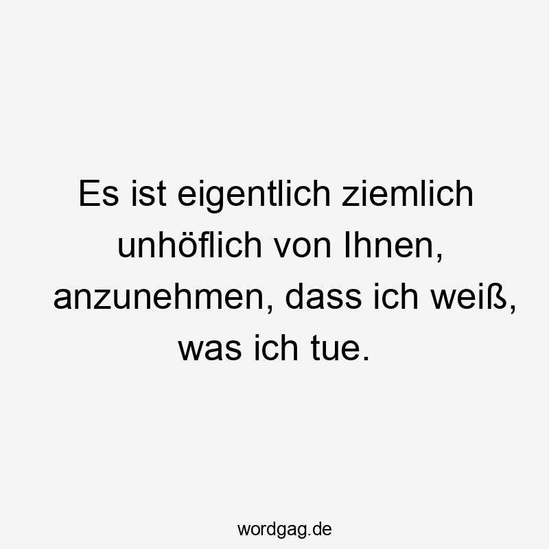 Es ist eigentlich ziemlich unhöflich von Ihnen, anzunehmen, dass ich weiß, was ich tue.