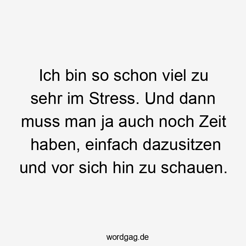 Ich bin so schon viel zu sehr im Stress. Und dann muss man ja auch noch Zeit haben, einfach dazusitzen und vor sich hin zu schauen.