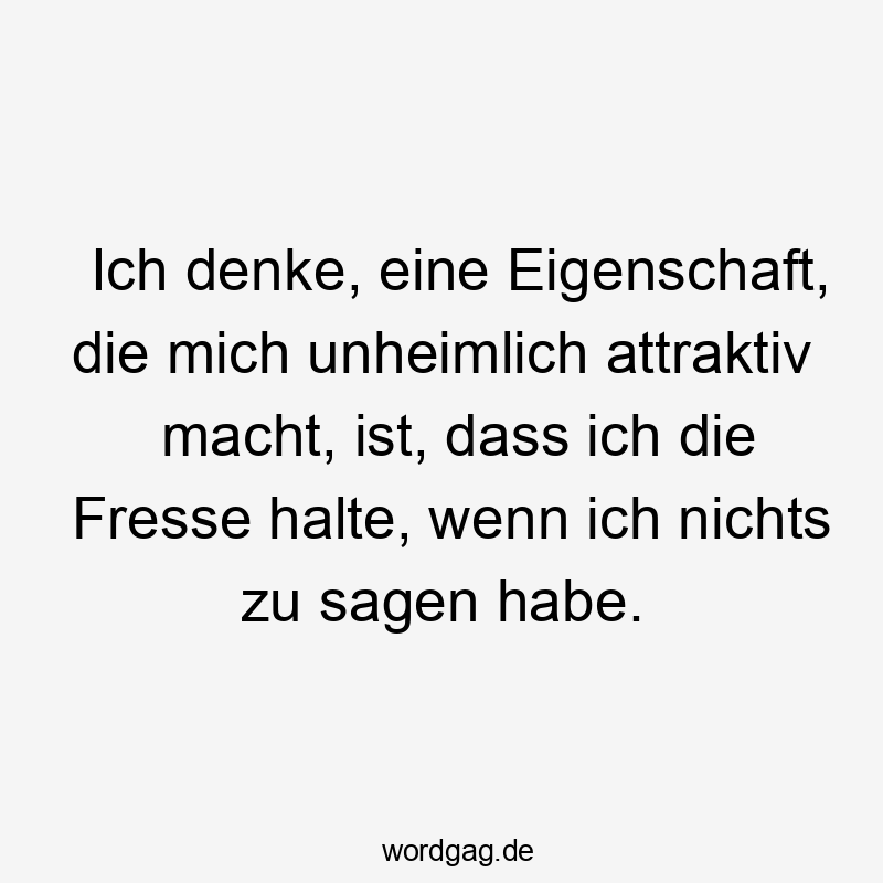 Ich denke, eine Eigenschaft, die mich unheimlich attraktiv macht, ist, dass ich die Fresse halte, wenn ich nichts zu sagen habe.