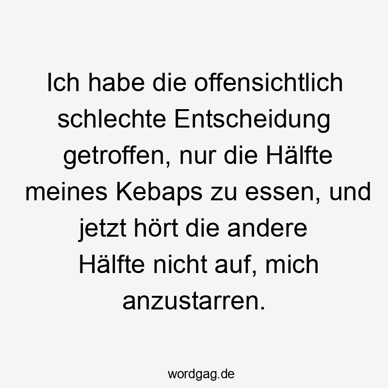 Ich habe die offensichtlich schlechte Entscheidung getroffen, nur die Hälfte meines Kebaps zu essen, und jetzt hört die andere Hälfte nicht auf, mich anzustarren.