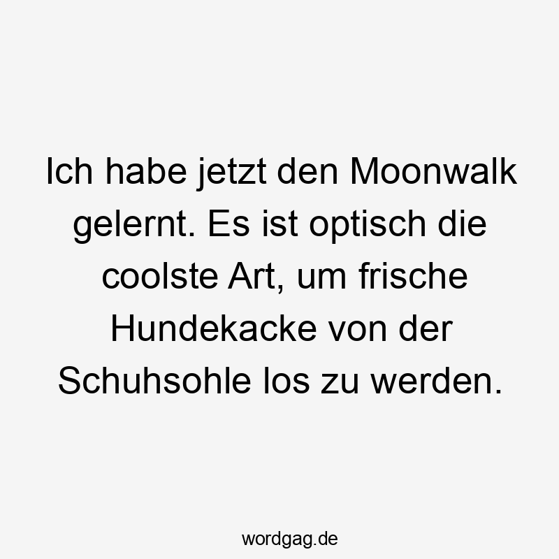 Lustige Sprüche: Frische - Ich habe jetzt den Moonwalk gelernt. Es ist optisch die coolste Art, um frische Hundekacke von der Schuhsohle los zu werden.