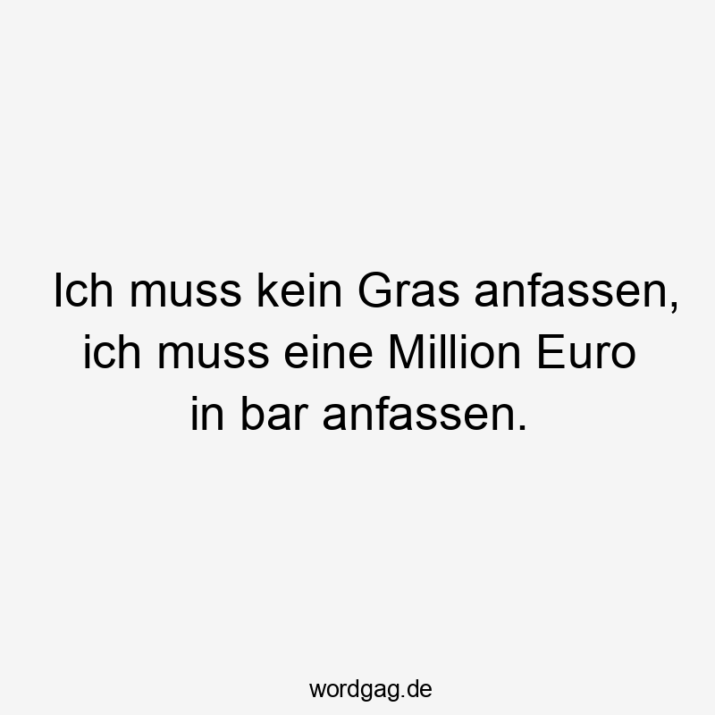 Ich muss kein Gras anfassen, ich muss eine Million Euro in bar anfassen.