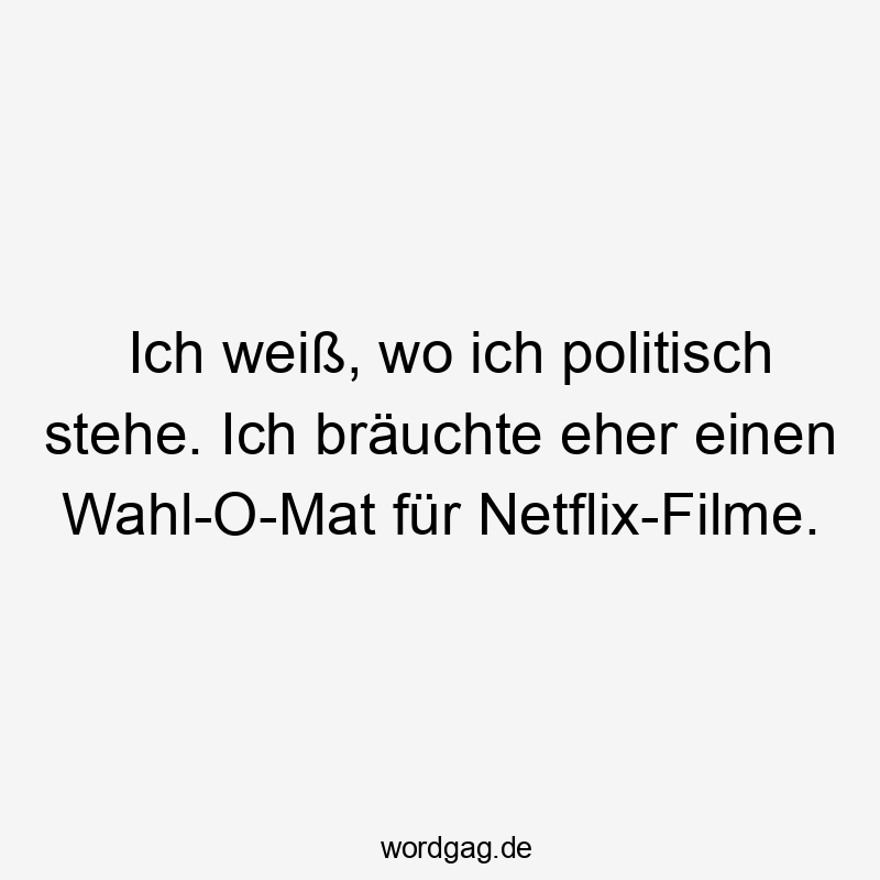 Ich weiß, wo ich politisch stehe. Ich bräuchte eher einen Wahl-O-Mat für Netflix-Filme.