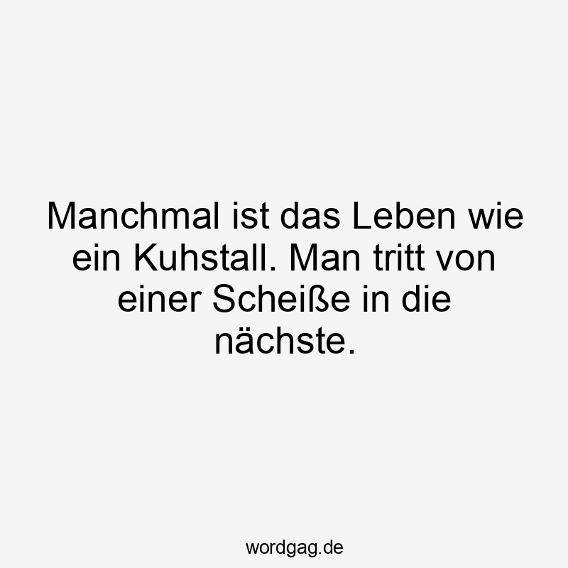 Lustige Sprüche: Pessimismus - Manchmal ist das Leben wie ein Kuhstall. Man tritt von einer Scheiße in die nächste.