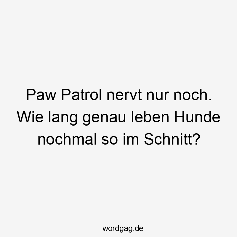 Lustige Sprüche: Hunde - Paw Patrol nervt nur noch. Wie lang genau leben Hunde nochmal so im Schnitt?