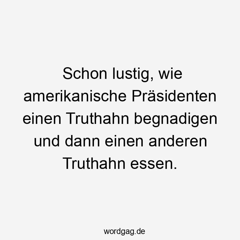 Schon lustig, wie amerikanische Präsidenten einen Truthahn begnadigen und dann einen anderen Truthahn essen.