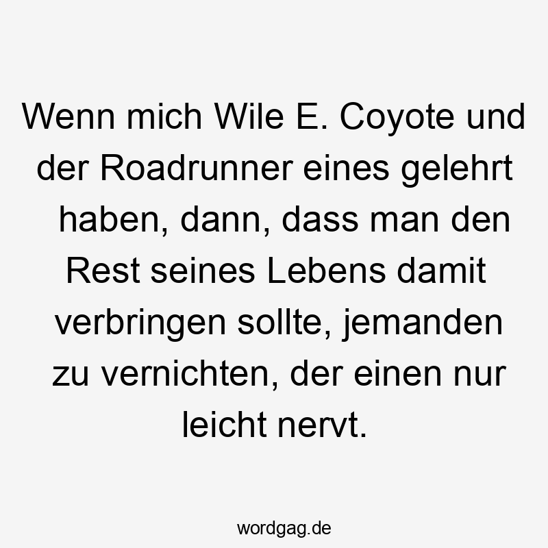 Wenn mich Wile E. Coyote und der Roadrunner eines gelehrt haben, dann, dass man den Rest seines Lebens damit verbringen sollte, jemanden zu vernichten, der einen nur leicht nervt.