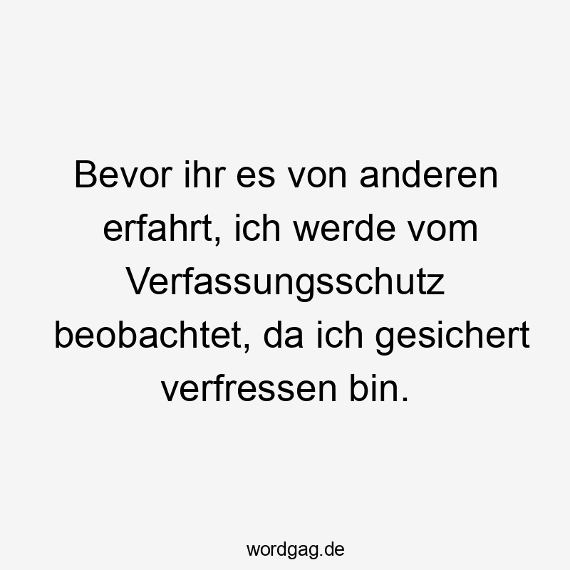 Bevor ihr es von anderen erfahrt, ich werde vom Verfassungsschutz beobachtet, da ich gesichert verfressen bin.