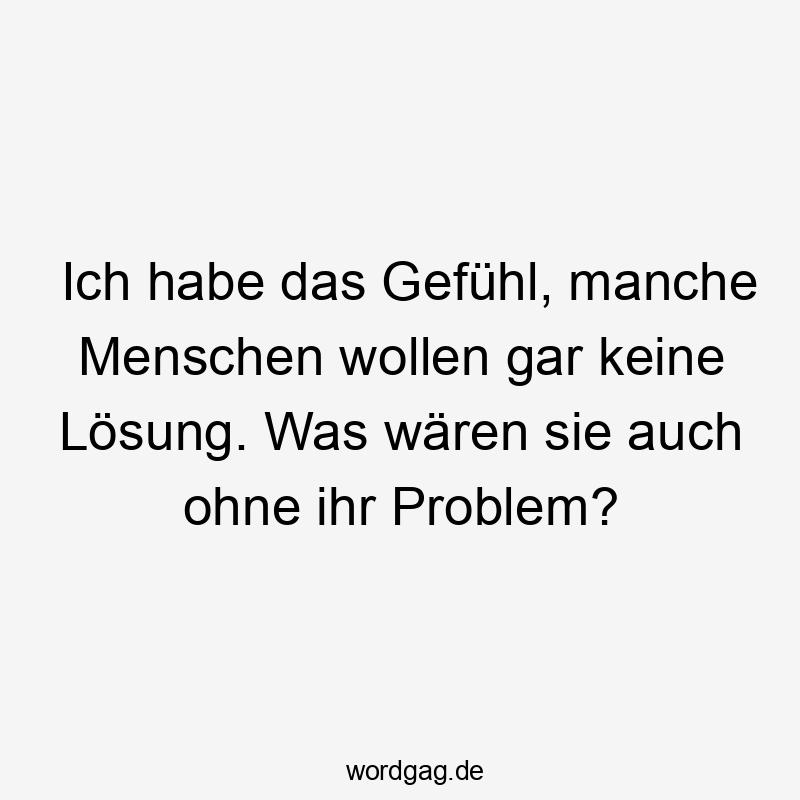 Ich habe das Gefühl, manche Menschen wollen gar keine Lösung. Was wären sie auch ohne ihr Problem?