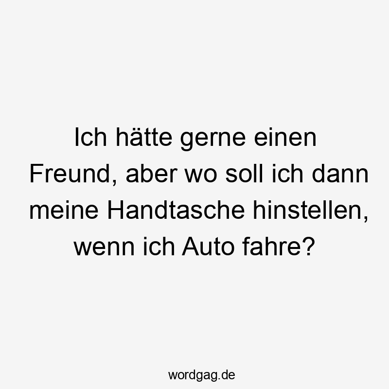 Ich hätte gerne einen Freund, aber wo soll ich dann meine Handtasche hinstellen, wenn ich Auto fahre?