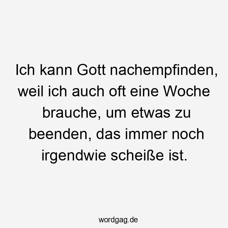 Ich kann Gott nachempfinden, weil ich auch oft eine Woche brauche, um etwas zu beenden, das immer noch irgendwie scheiße ist.