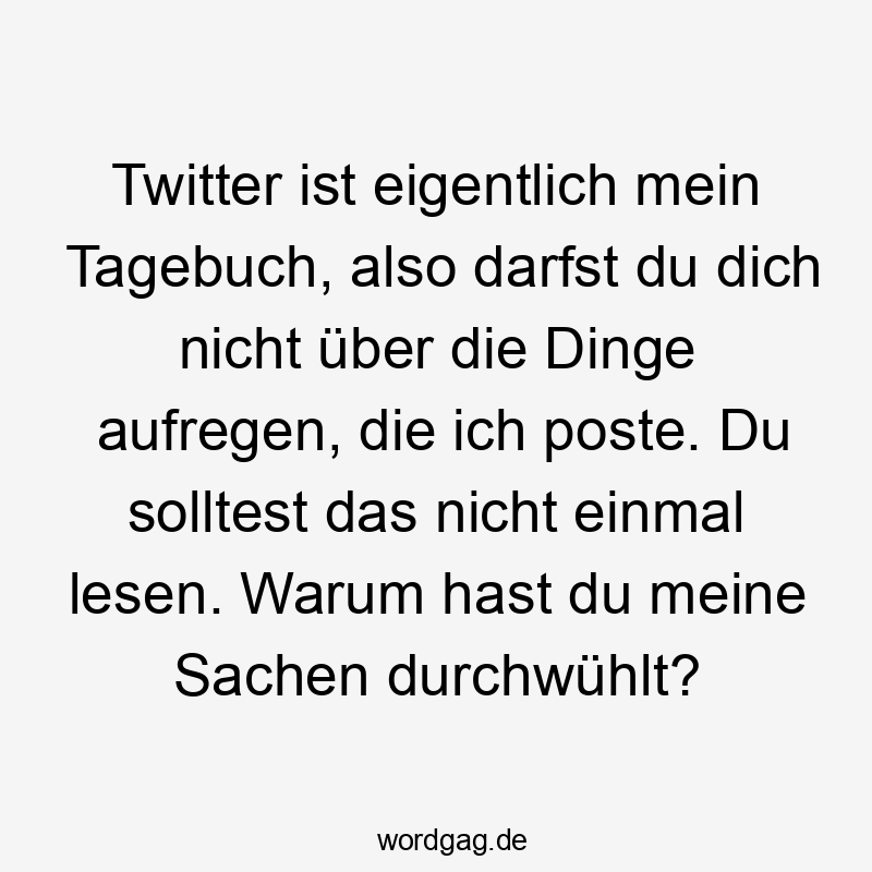 Twitter ist eigentlich mein Tagebuch, also darfst du dich nicht über die Dinge aufregen, die ich poste. Du solltest das nicht einmal lesen. Warum hast du meine Sachen durchwühlt?