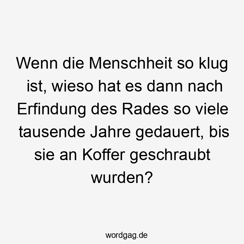 Wenn die Menschheit so klug ist, wieso hat es dann nach Erfindung des Rades so viele tausende Jahre gedauert, bis sie an Koffer geschraubt wurden?