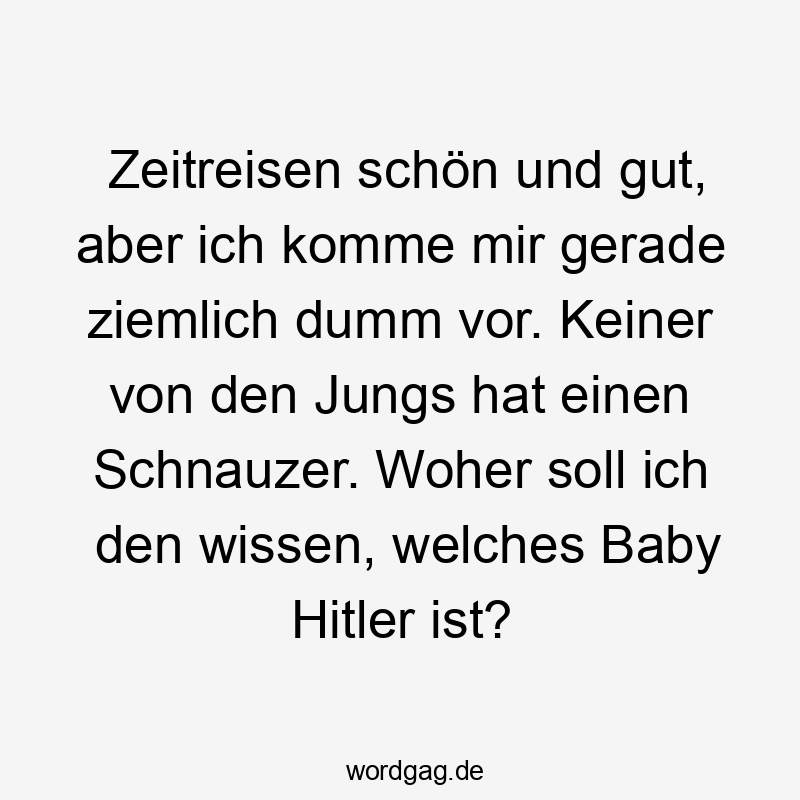 Zeitreisen schön und gut, aber ich komme mir gerade ziemlich dumm vor. Keiner von den Jungs hat einen Schnauzer. Woher soll ich den wissen, welches Baby Hitler ist?