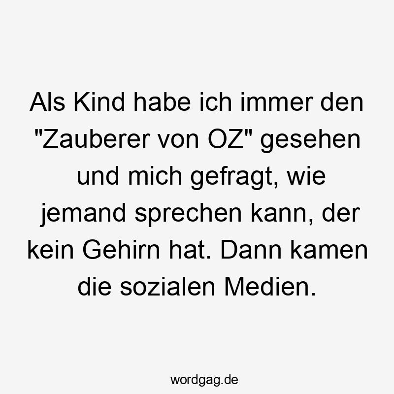 Als Kind habe ich immer den "Zauberer von OZ" gesehen und mich gefragt, wie jemand sprechen kann, der kein Gehirn hat. Dann kamen die sozialen Medien.