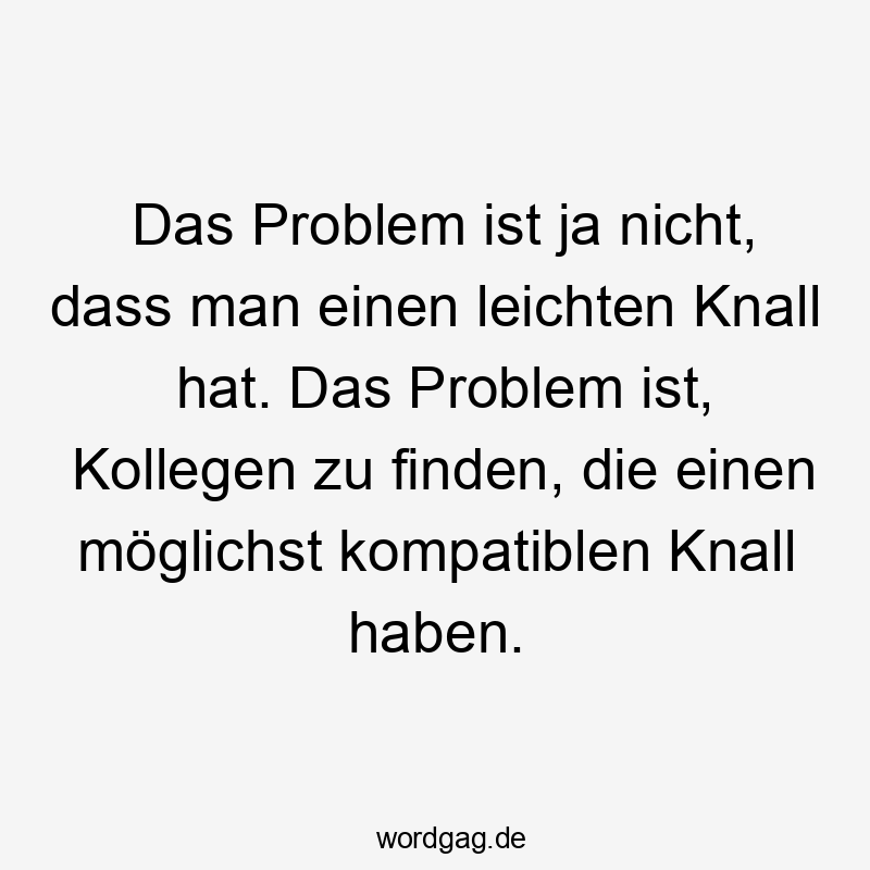 Das Problem ist ja nicht, dass man einen leichten Knall hat. Das Problem ist, Kollegen zu finden, die einen möglichst kompatiblen Knall haben.