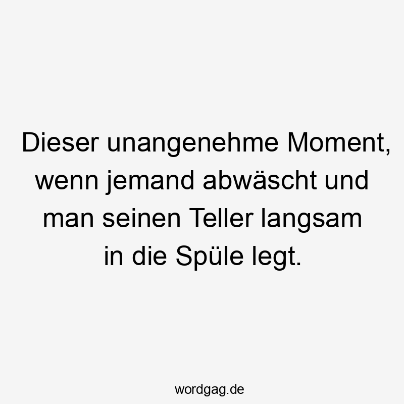 Lustige Spüle Sprüche - Dieser unangenehme Moment, wenn jemand abwäscht und man seinen Teller langsam in die Spüle legt.