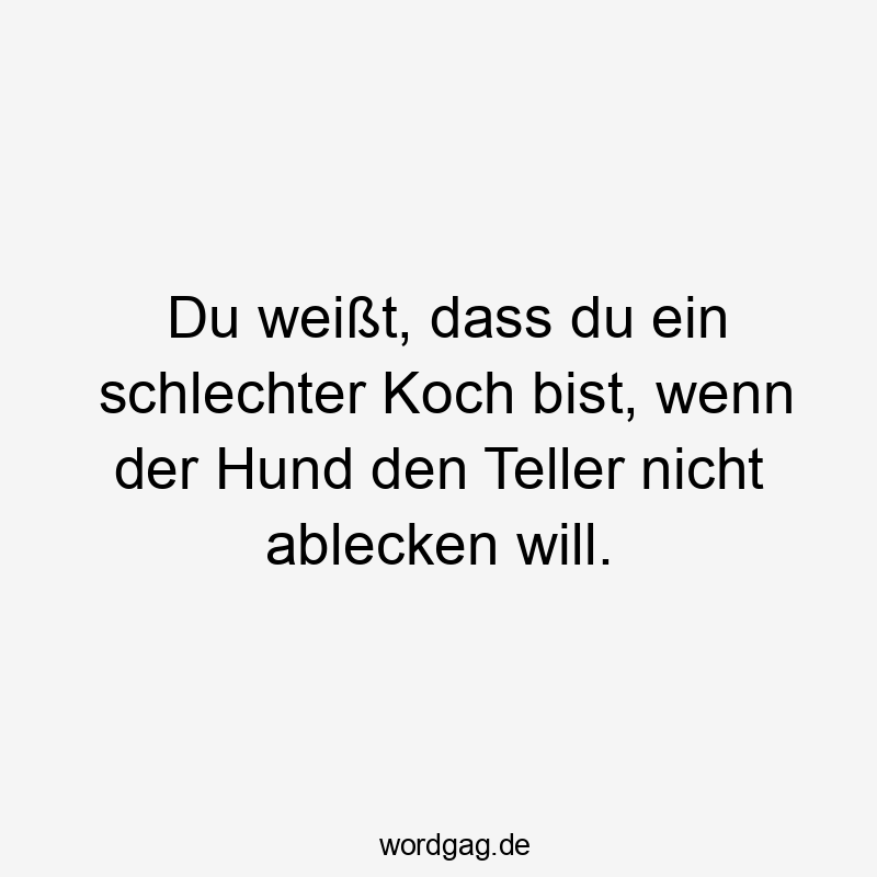 Lustige Sprüche: Weißt - Du weißt, dass du ein schlechter Koch bist, wenn der Hund den Teller nicht ablecken will.